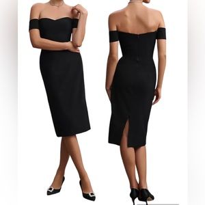 The Population Bailey Off-Shoulder Sweetheart Crepe Midi Dress Black M